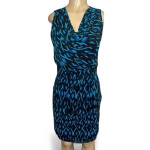 Banana Republic Blue Black Cocktail Dress Sleeveless Draped Neckline Size 8 NWOT